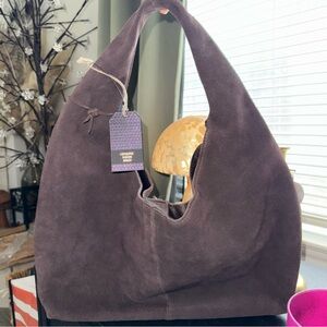 Genuine Brown Leather Suede Hobo Bag